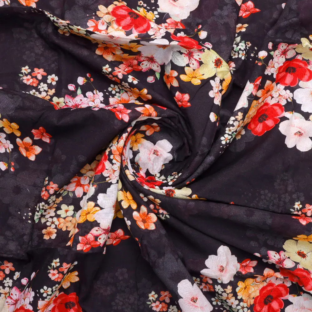FAB VOGUE Studio's Black Floral Digital Printed Fabric - Image 2