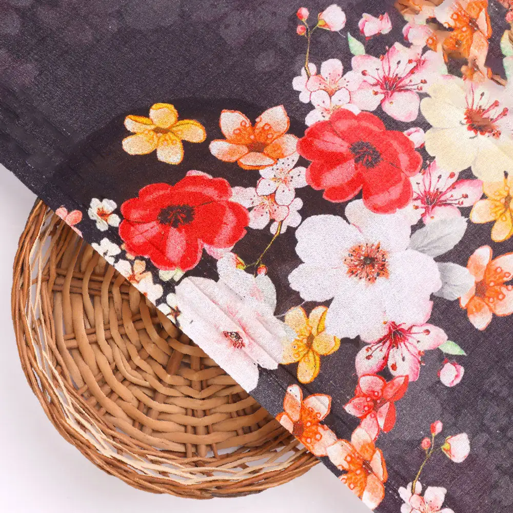 FAB VOGUE Studio's Black Floral Digital Printed Fabric - Image 3