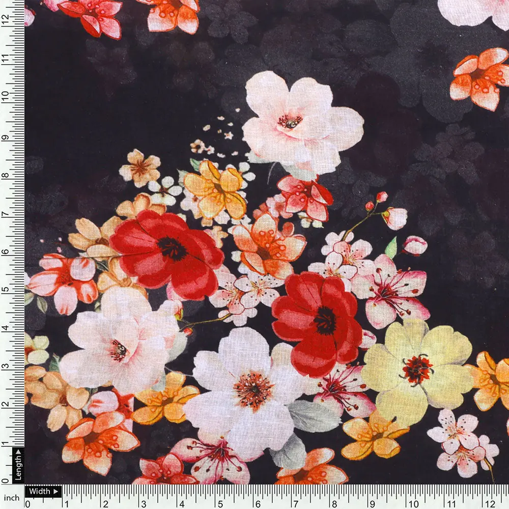 FAB VOGUE Studio's Black Floral Digital Printed Fabric - Image 4