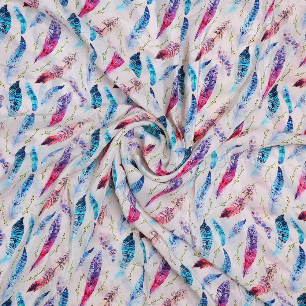 Feathers Digital Printed Fabric - Natural crepe - Image 2