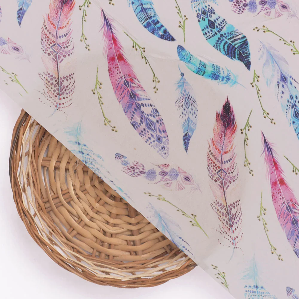 Feathers Digital Printed Fabric - Natural crepe - Image 3
