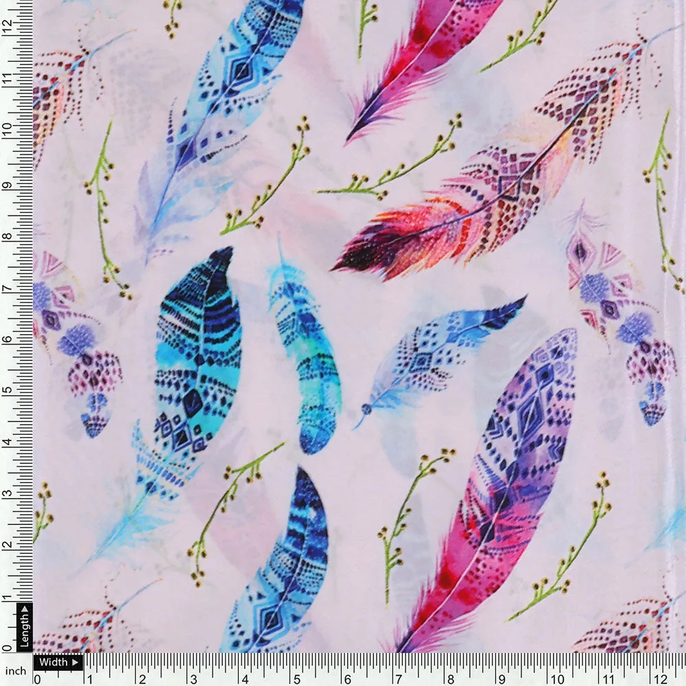 Feathers Digital Printed Fabric - Natural crepe - Image 4