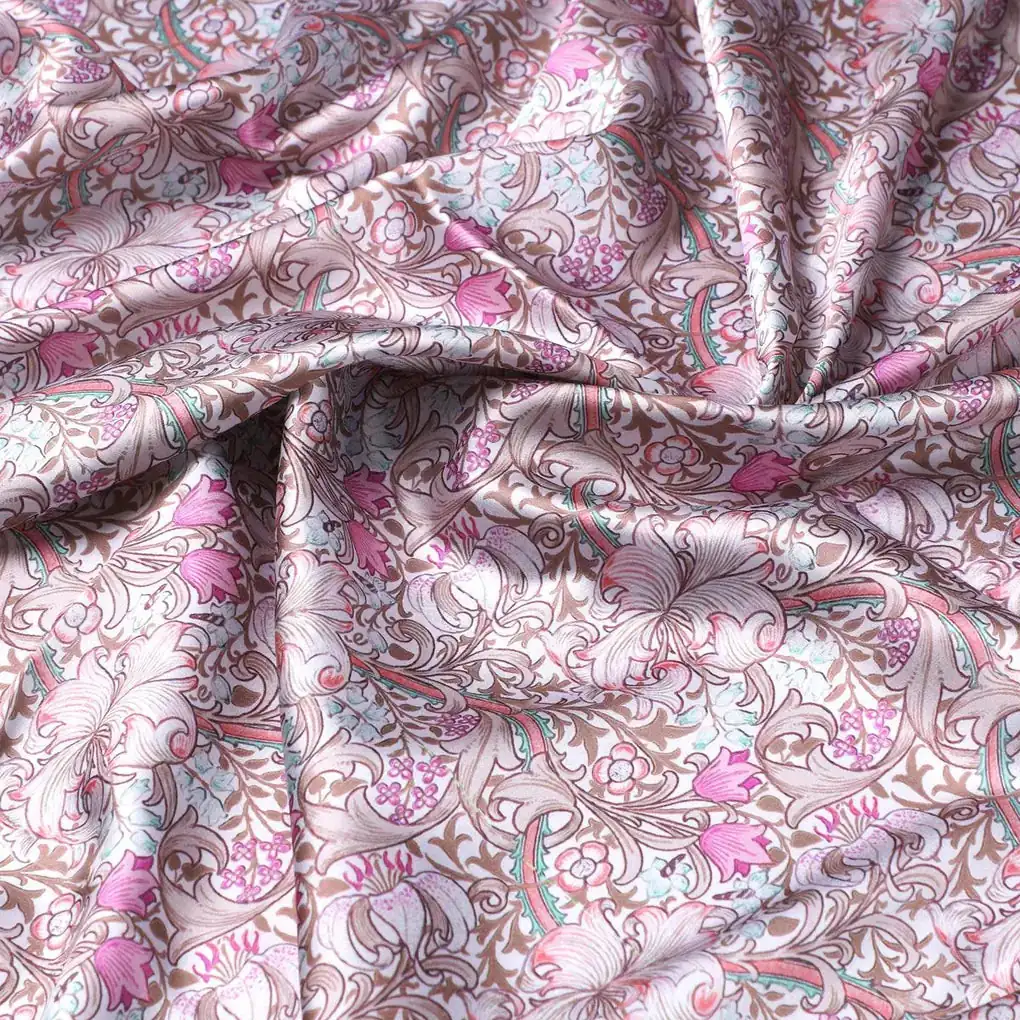Festive Curve Design Pink Doted Flower Digital Printed Fabric - Japan Satin - Image 3