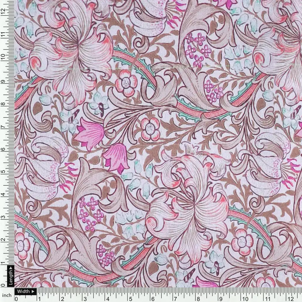Festive Curve Design Pink Doted Flower Digital Printed Fabric - Japan Satin - Image 4