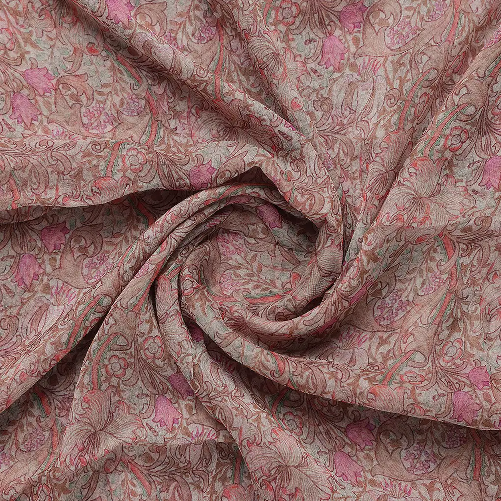 Festive Curve Design Pink Doted Flower Digital Printed Fabric - Pure Chiffon - Image 2