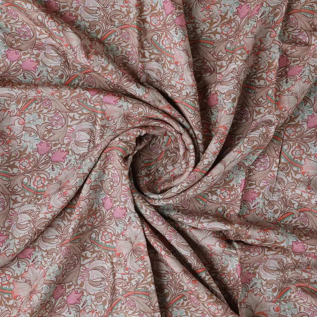 Festive Curve Design Pink Doted Flower Digital Printed Fabric - Pure Muslin - Image 2