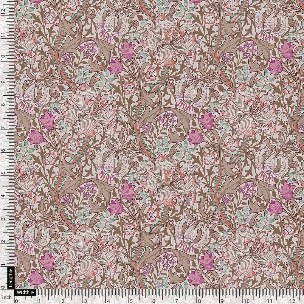Festive Curve Design Pink Doted Flower Digital Printed Fabric - Weightless - Image 4
