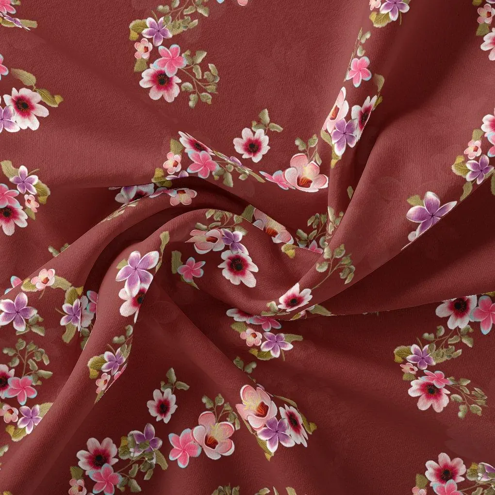 Floating Flowers With Marron Red Digital Printed Fabric - Image 3