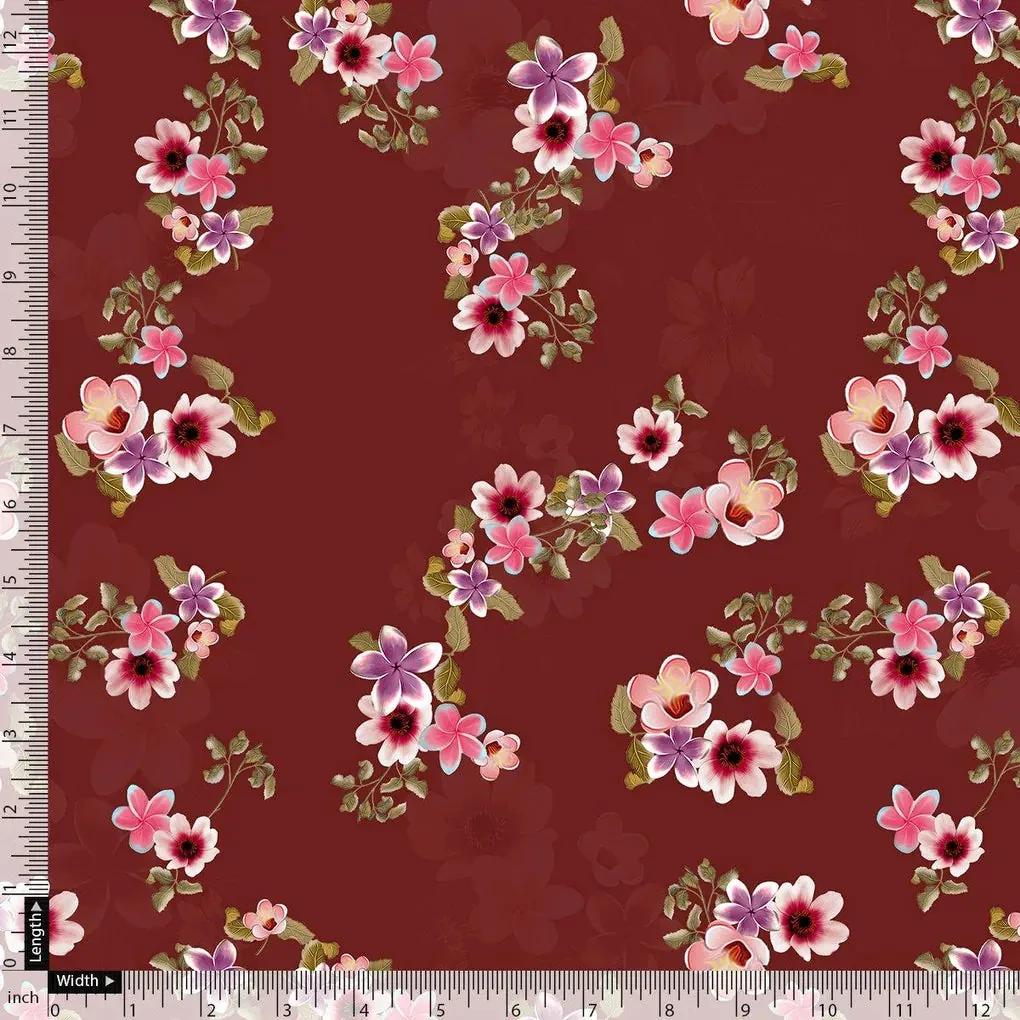Floating Flowers With Marron Red Digital Printed Fabric - Japan Satin - Image 4