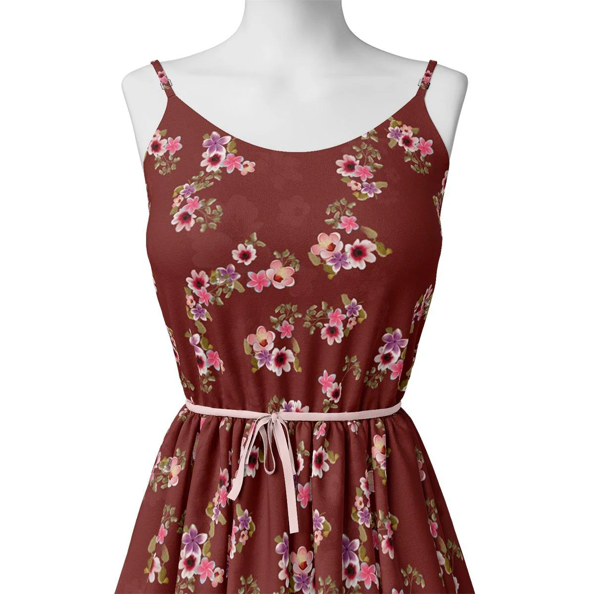 Floating Flowers With Marron Red Digital Printed Fabric - Pure Georgette - Image 2