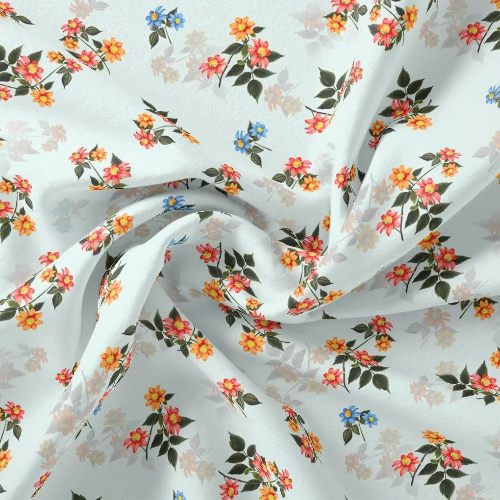 Floating Yellow Sunflower With Green Leaves Digital Printed Fabric - Image 3