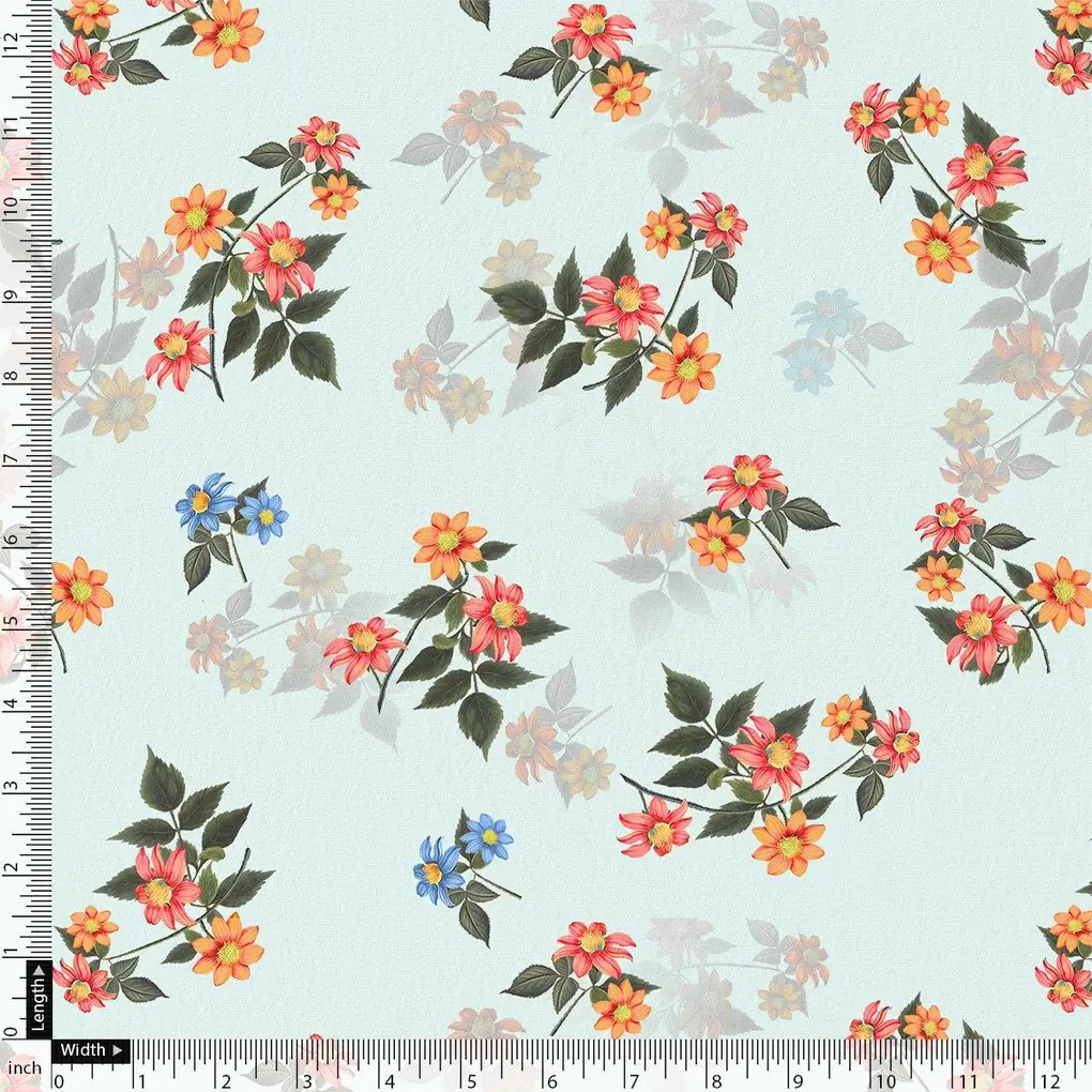 Floating Yellow Sunflower With Green Leaves Digital Printed Fabric - Image 4
