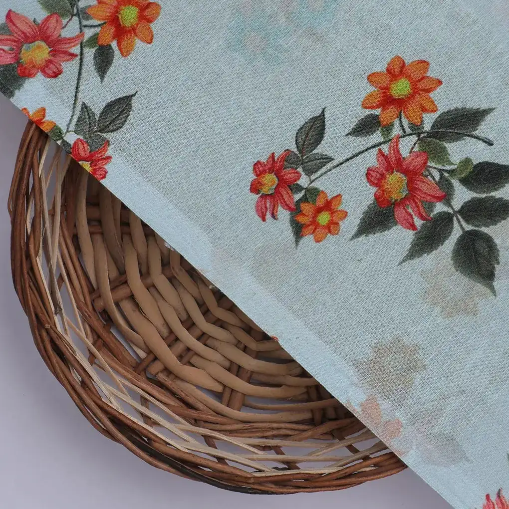 Floating Yellow Sunflower With Green Leaves Digital Printed Fabric - Pure Cotton - Image 2