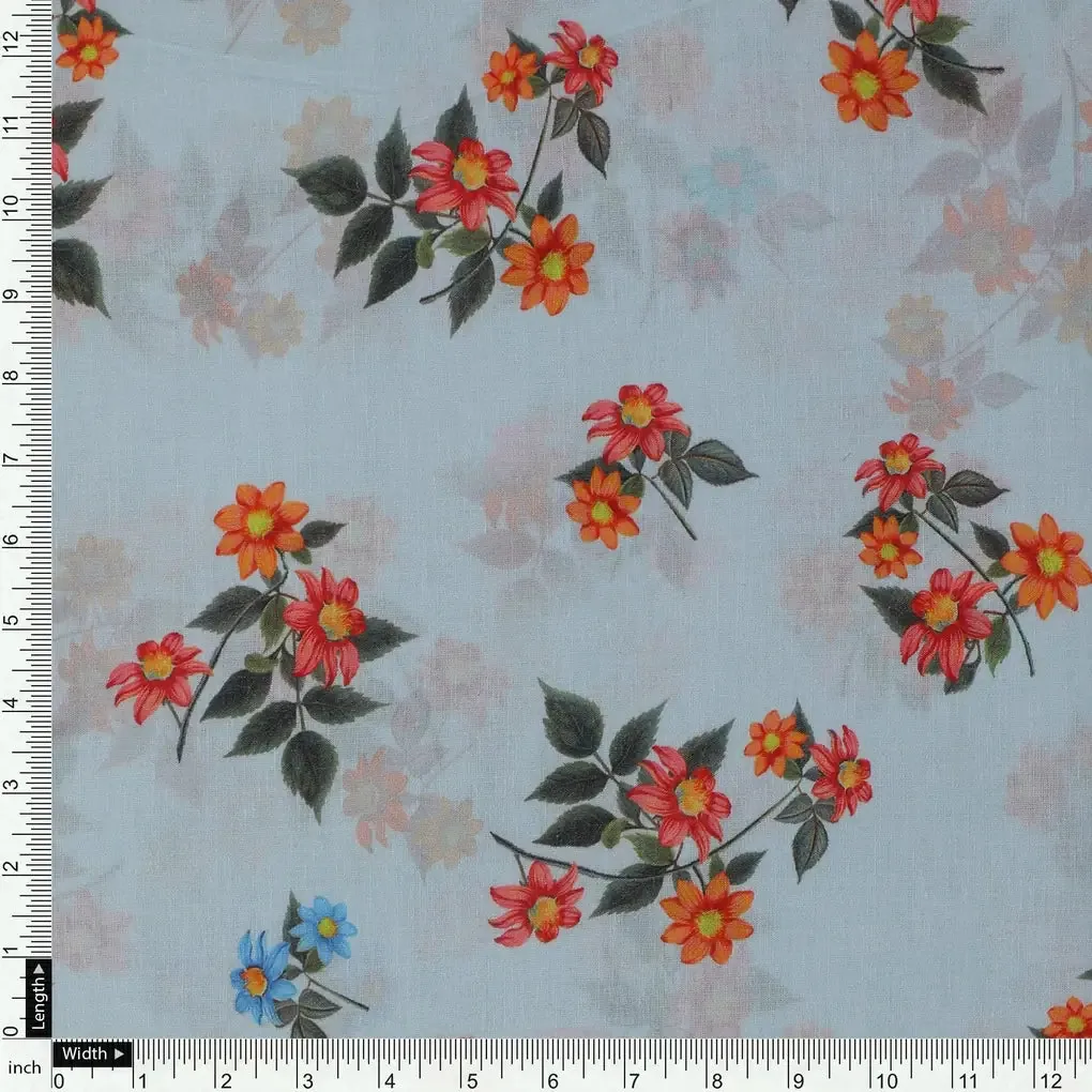 Floating Yellow Sunflower With Green Leaves Digital Printed Fabric - Pure Cotton - Image 4