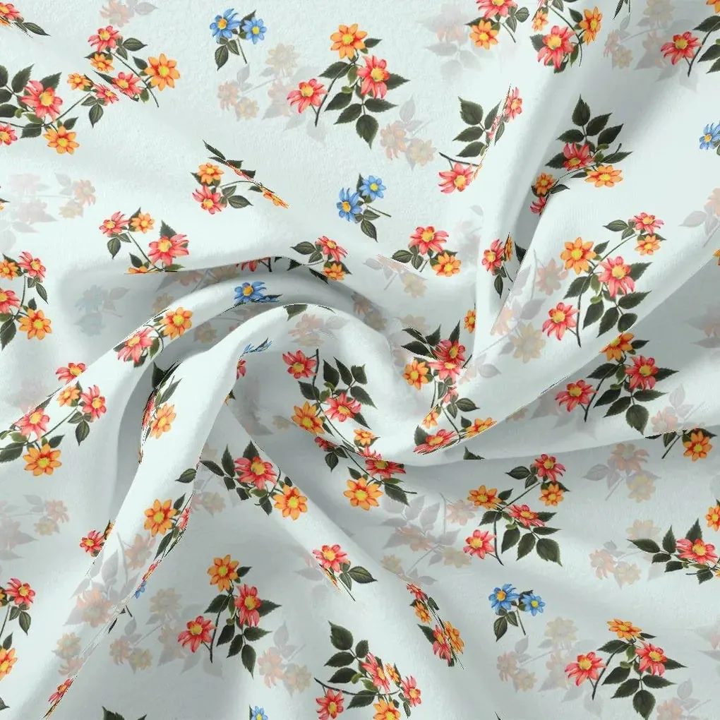 Floating Yellow Sunflower With Green Leaves Digital Printed Fabric - Crepe - Image 3