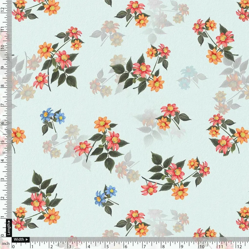 Floating Yellow Sunflower With Green Leaves Digital Printed Fabric - Weightless - Image 4