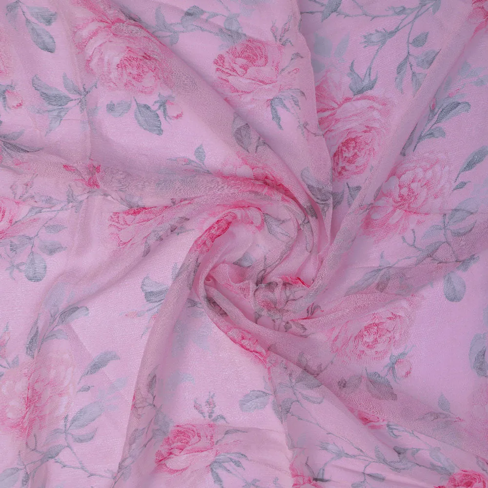 Floral and Leaves Digital Printed Chiffon Fabric - Image 2