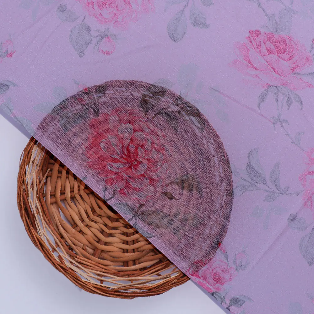 Floral and Leaves Digital Printed Chiffon Fabric - Image 3