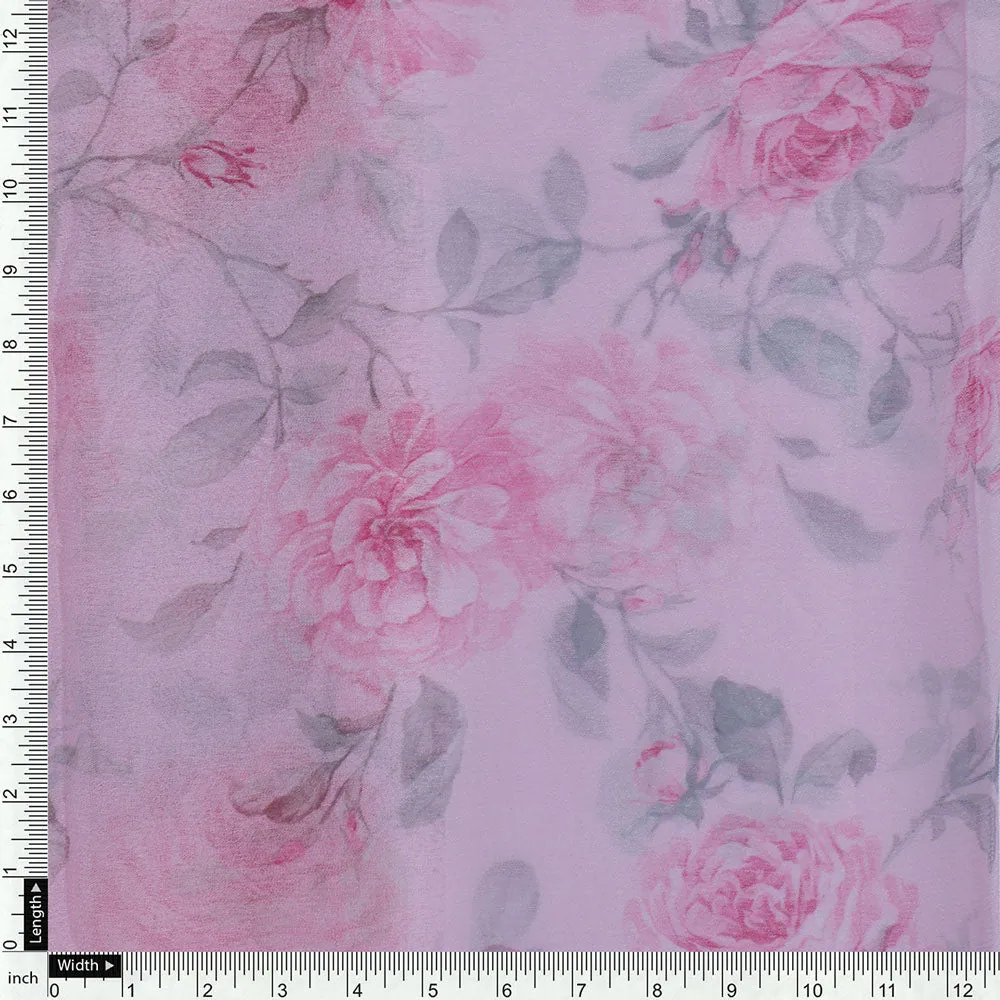Floral and Leaves Digital Printed Chiffon Fabric - Image 4