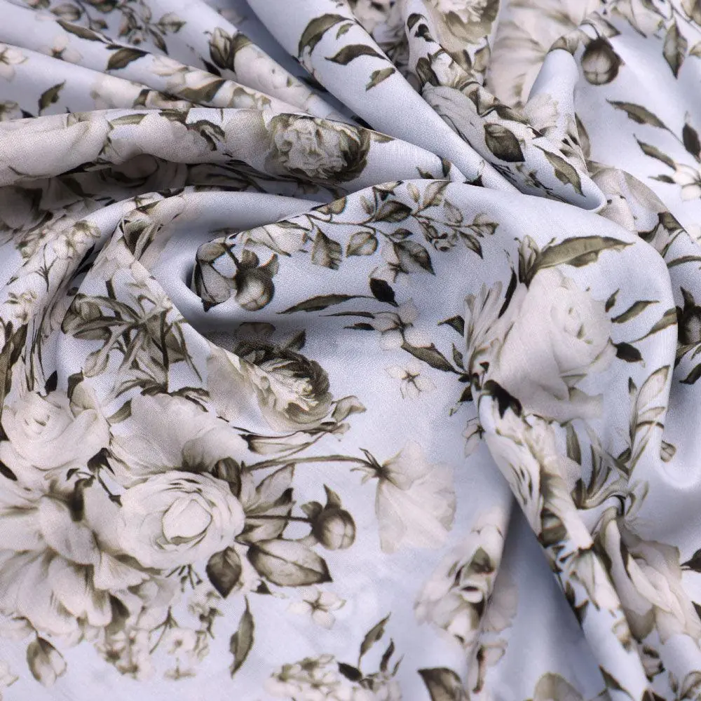Floral Bright Golden Floral Digital Printed Fabric - Kora Silk - Image 3