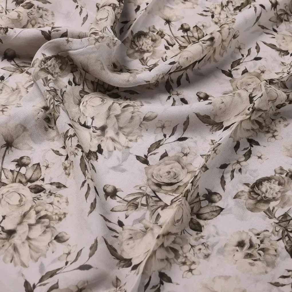 Floral Bright Golden Floral Digital Printed Fabric - Pure Georgette - Image 3