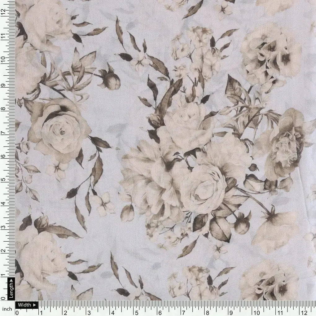 Floral Bright Golden Floral Digital Printed Fabric - Pure Georgette - Image 4