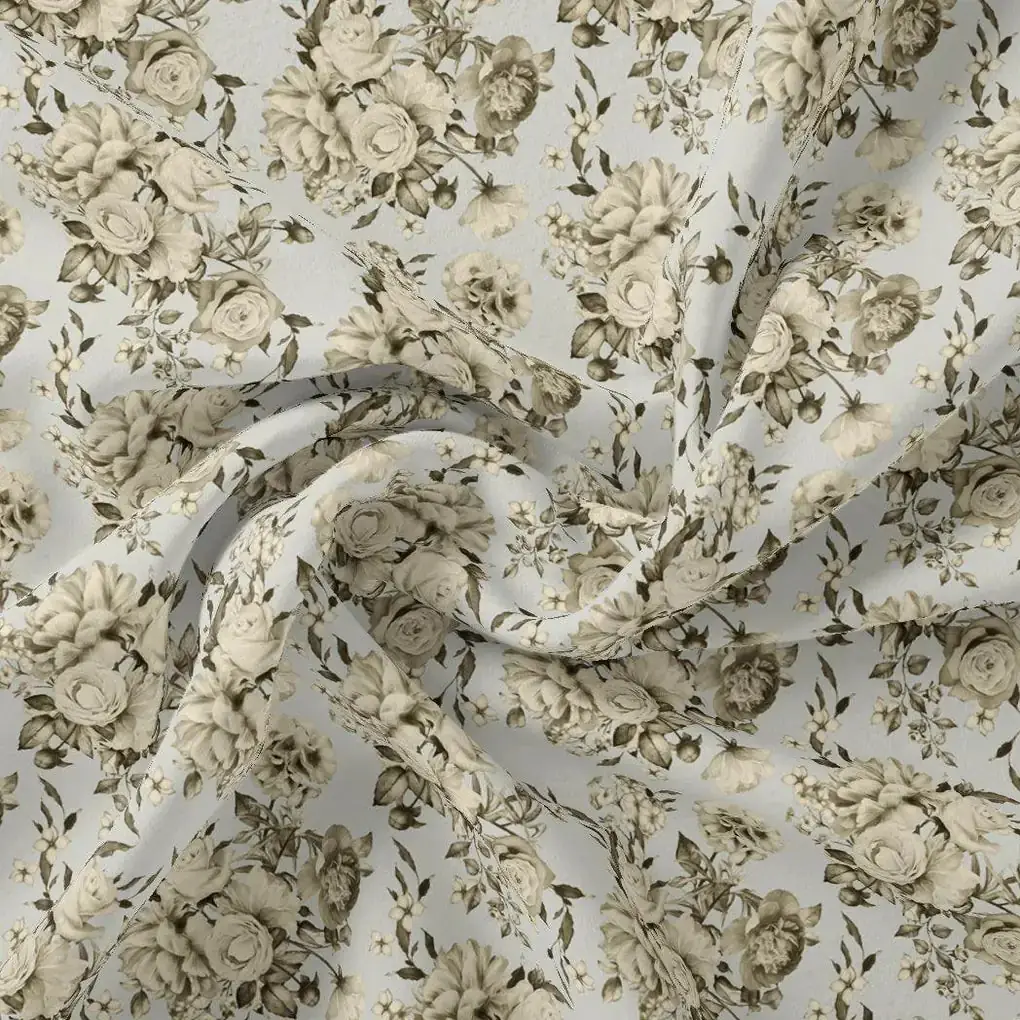 Floral Bright Golden Floral Digital Printed Fabric - Pure Muslin - Image 3