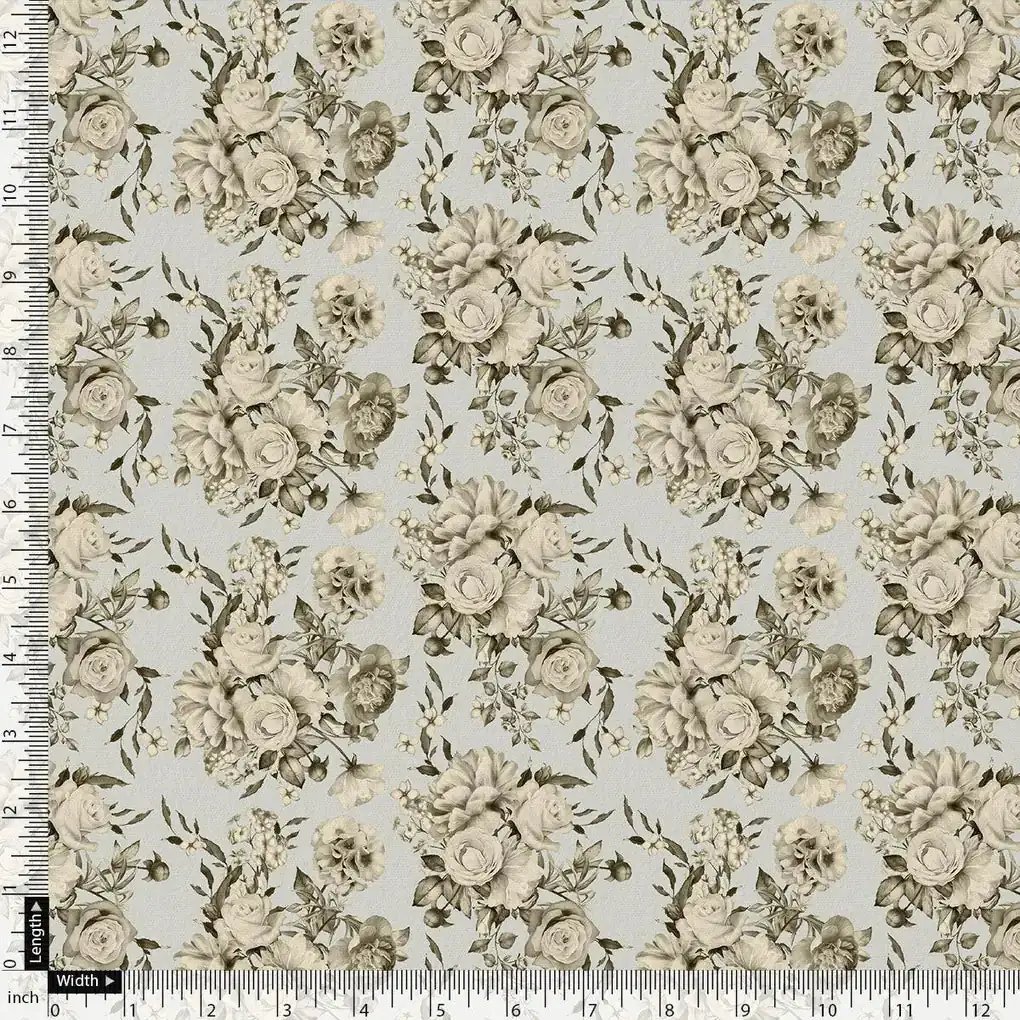 Floral Bright Golden Floral Digital Printed Fabric - Pure Muslin - Image 4