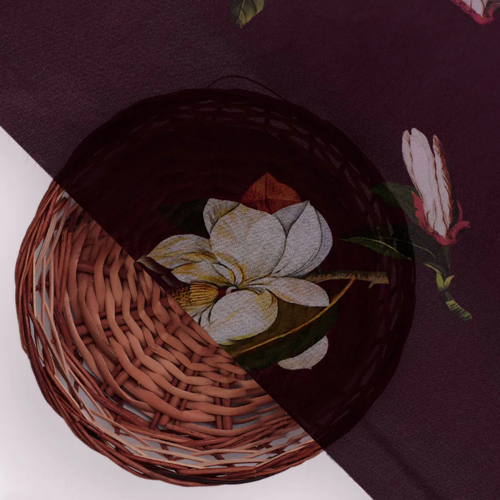 Floral Digital Printed Georgette Fabric in Brown - Image 3