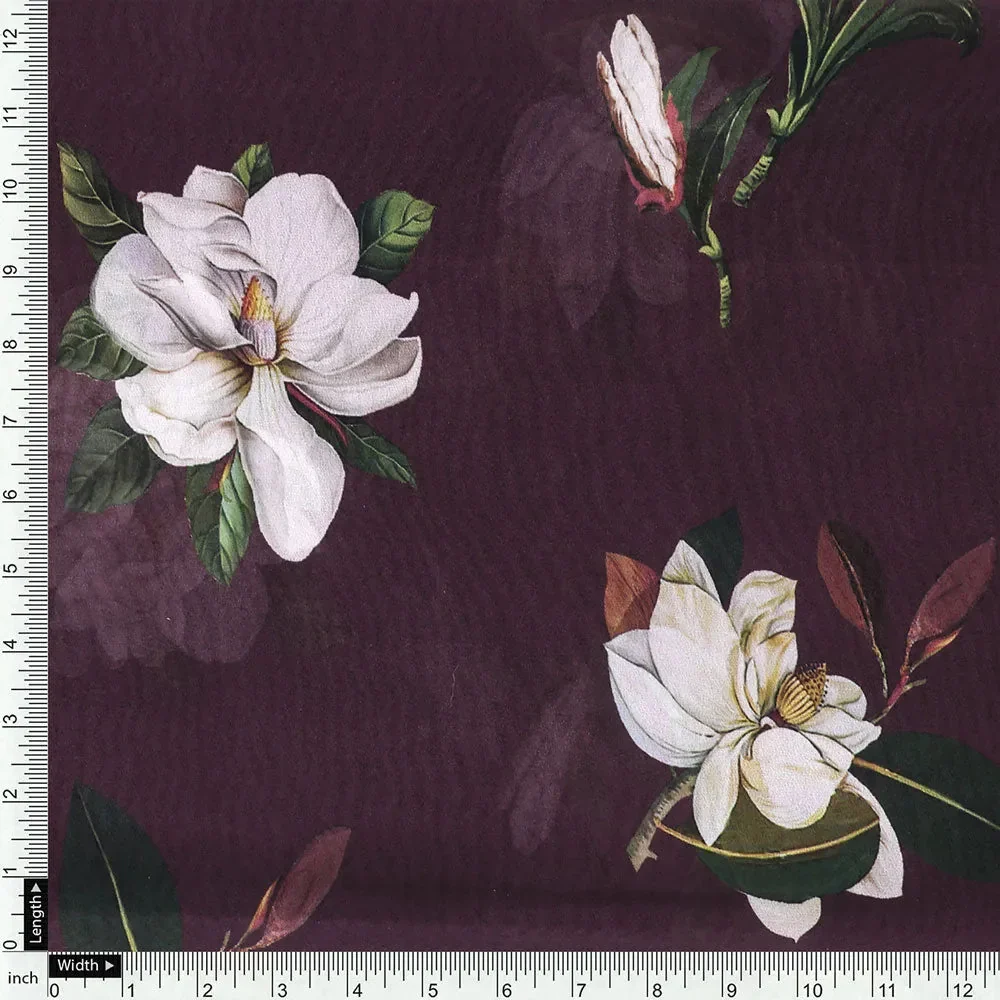 Floral Digital Printed Georgette Fabric in Brown - Image 4