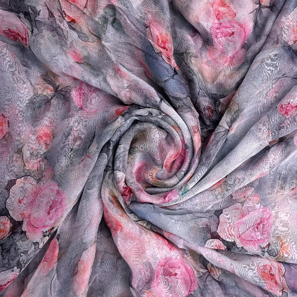 Floral digital printed pure chiffon fabric from FAB VOGUE Studio - Image 2