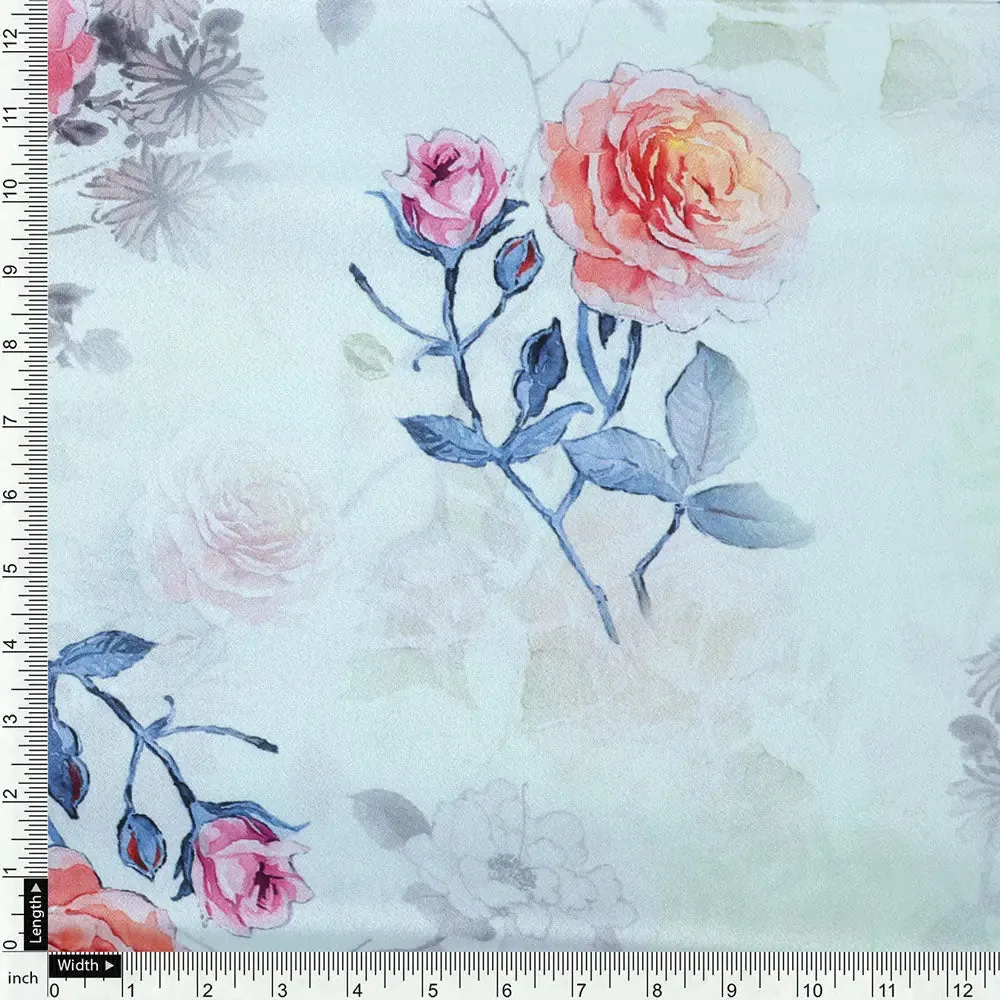 FAB VOGUE Studio's Floral Digital Printed Silk Crepe Fabric - Image 4