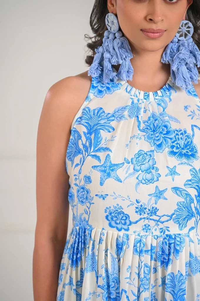 Floral Halter Neck Muslin Dress - Image 2