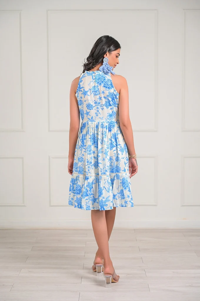 Floral Halter Neck Muslin Dress - Image 4