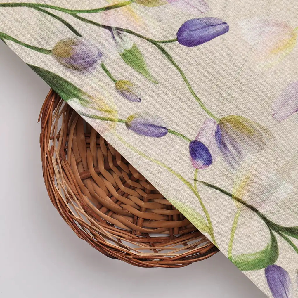 Floral Lavender Purple Printed Dola Silk Fabric by FAB VOGUE - Image 3