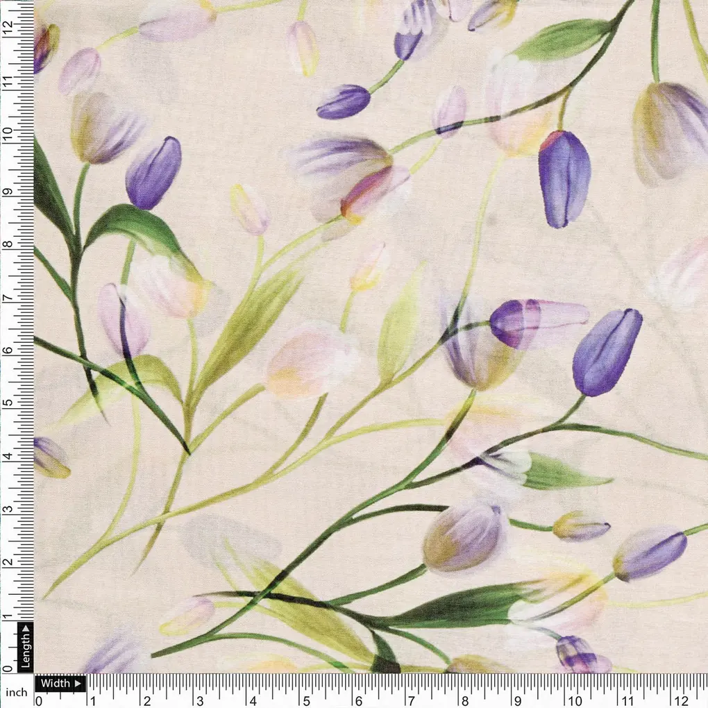 Floral Lavender Purple Printed Dola Silk Fabric by FAB VOGUE - Image 4