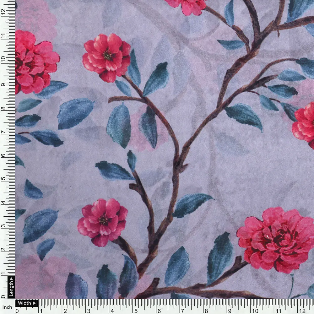 Floral & Leaves Digital Printed Georgette Fabric from FAB VOGUE Studio - Image 4