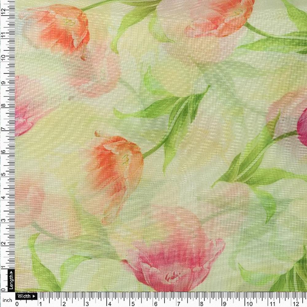 Floral Organza Fabric, Peach & Pink - Image 4