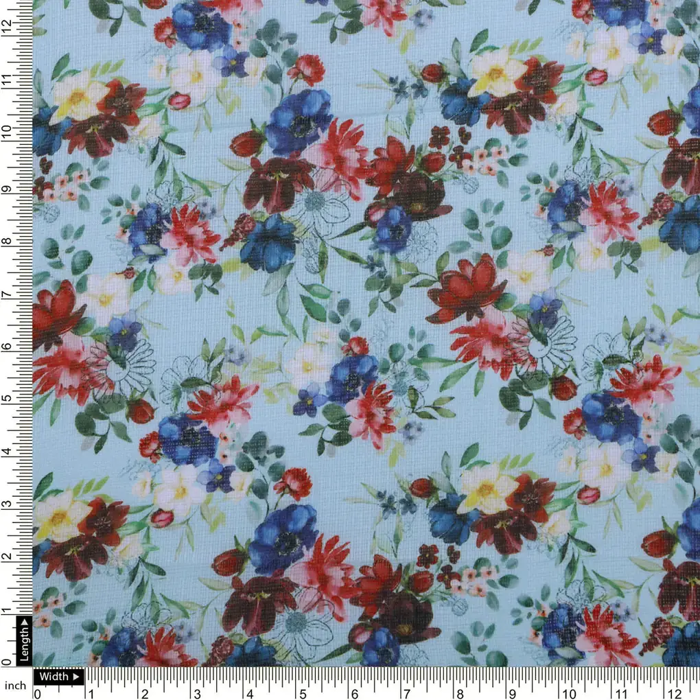 Floral Print Kota Doria Fabric - Image 3