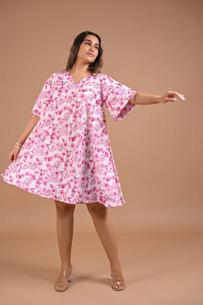 Floral Printed A-Line Short Dress - Image 3