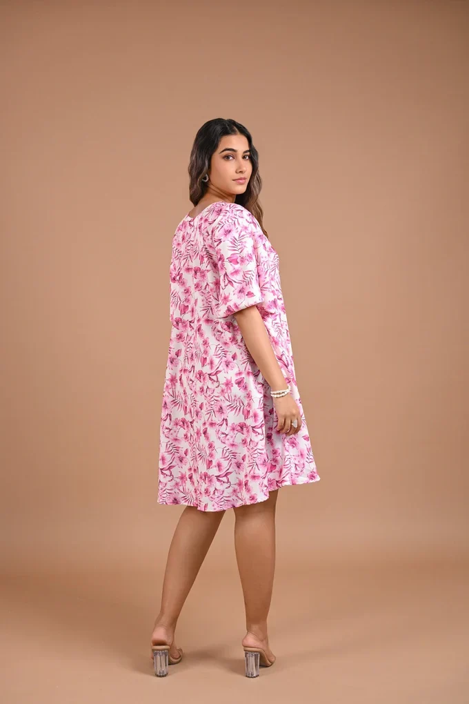 Floral Printed A-Line Short Dress - Image 4