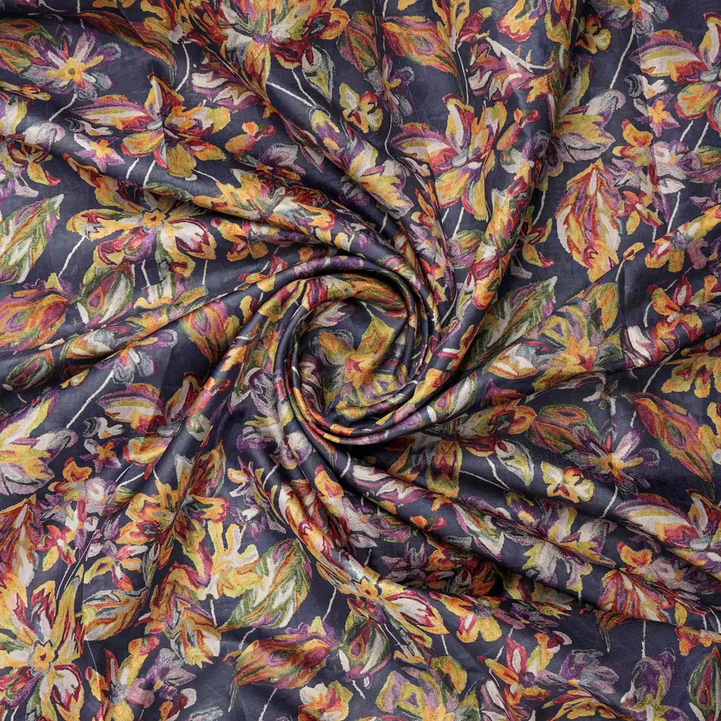 Floral Printed Dola Silk Fabric - Image 2