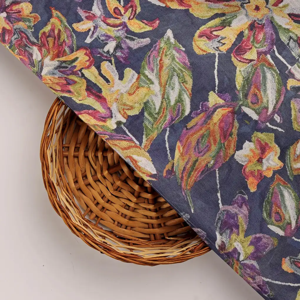 Floral Printed Dola Silk Fabric - Image 3