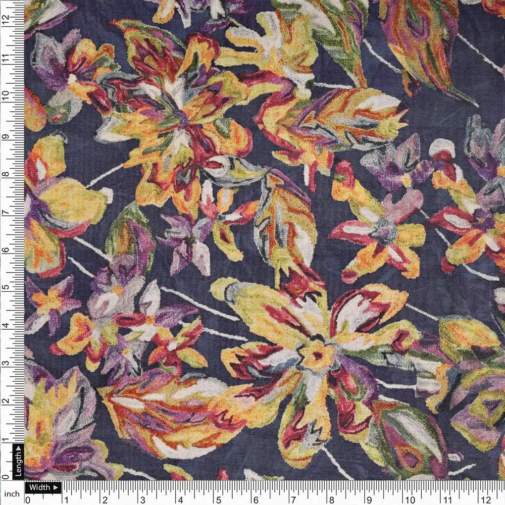 Floral Printed Dola Silk Fabric - Image 4
