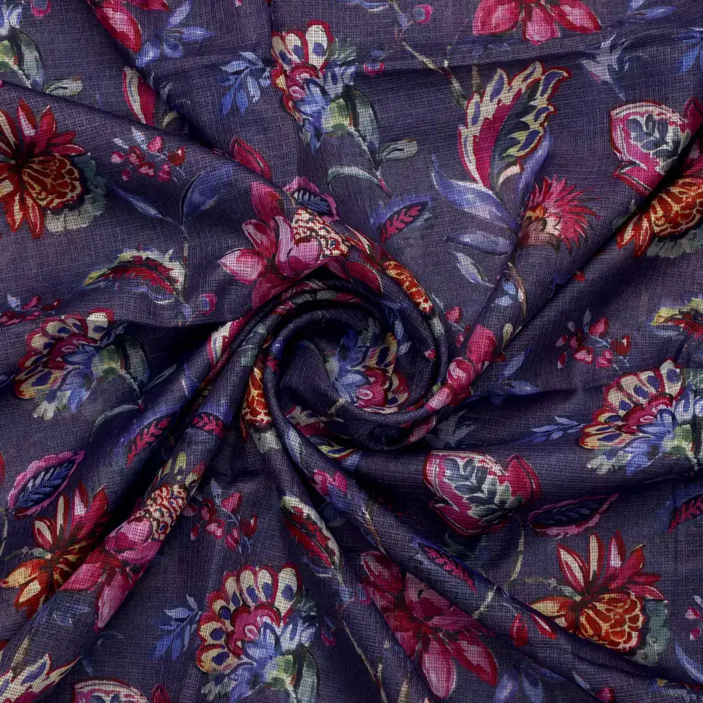 Floral Printed Kota Doria Fabric - Image 3