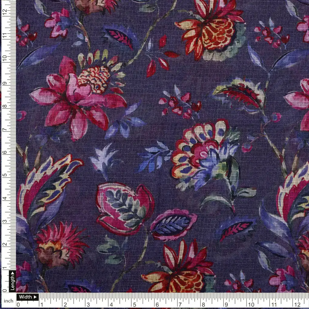 Floral Printed Kota Doria Fabric - Image 4