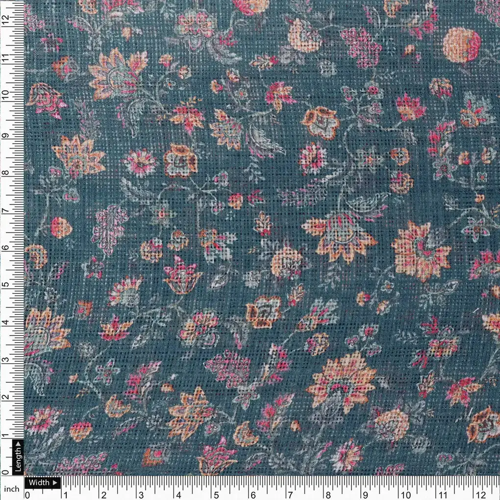 Floral Velly Kota Doria Printed Fabric Material - Image 4