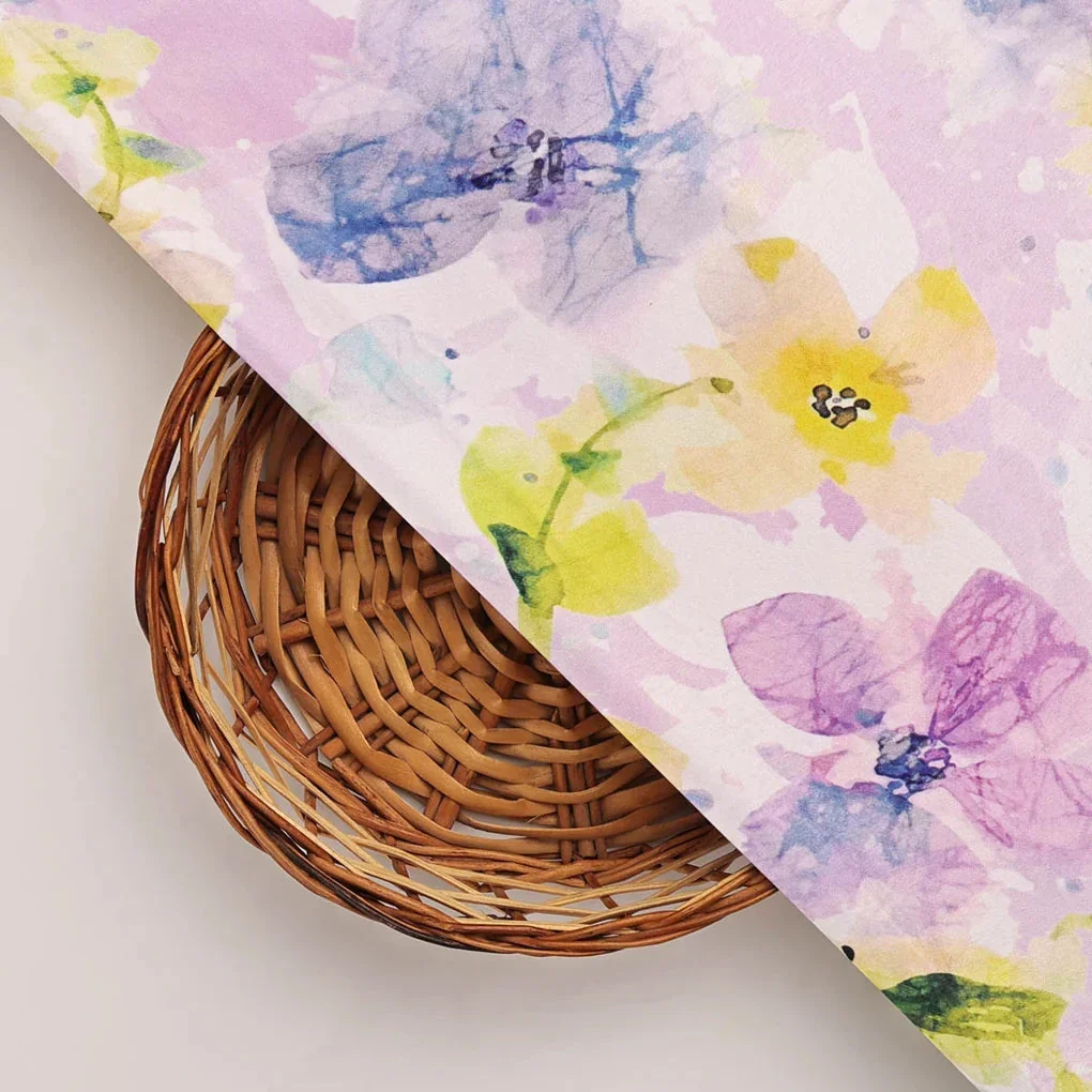 Floral Watercolor Print Satin Fabric - Image 3