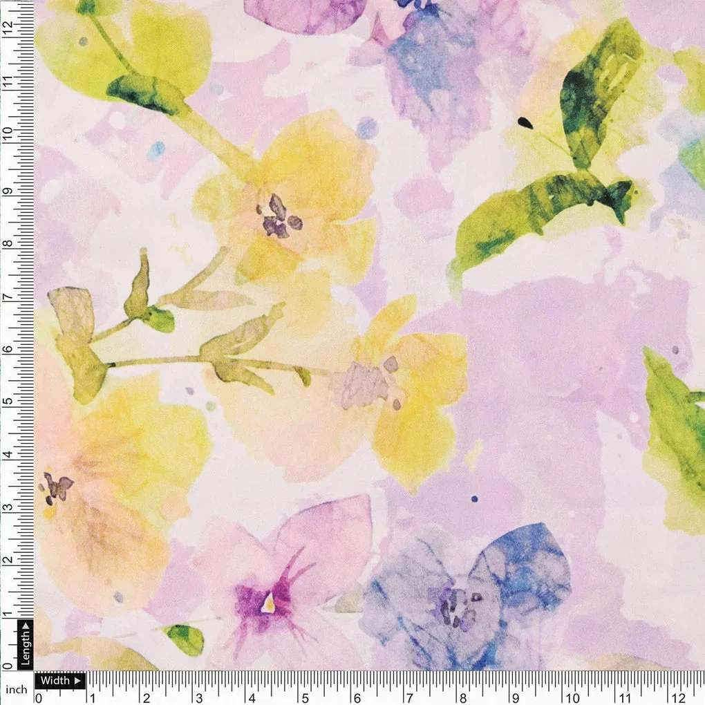 Floral Watercolor Print Satin Fabric - Image 4