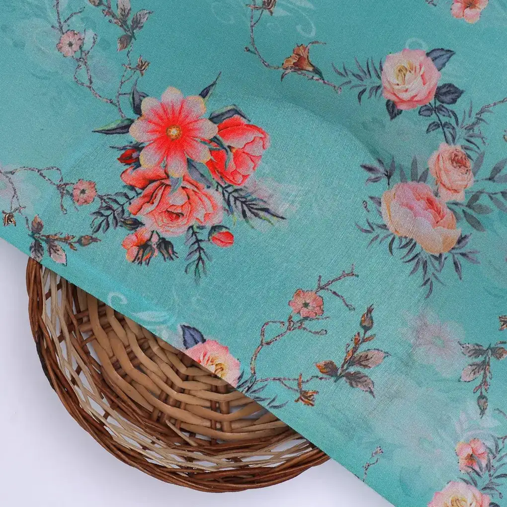Flower Branch Allover Digital Printed Fabric - Kora Silk - Image 2